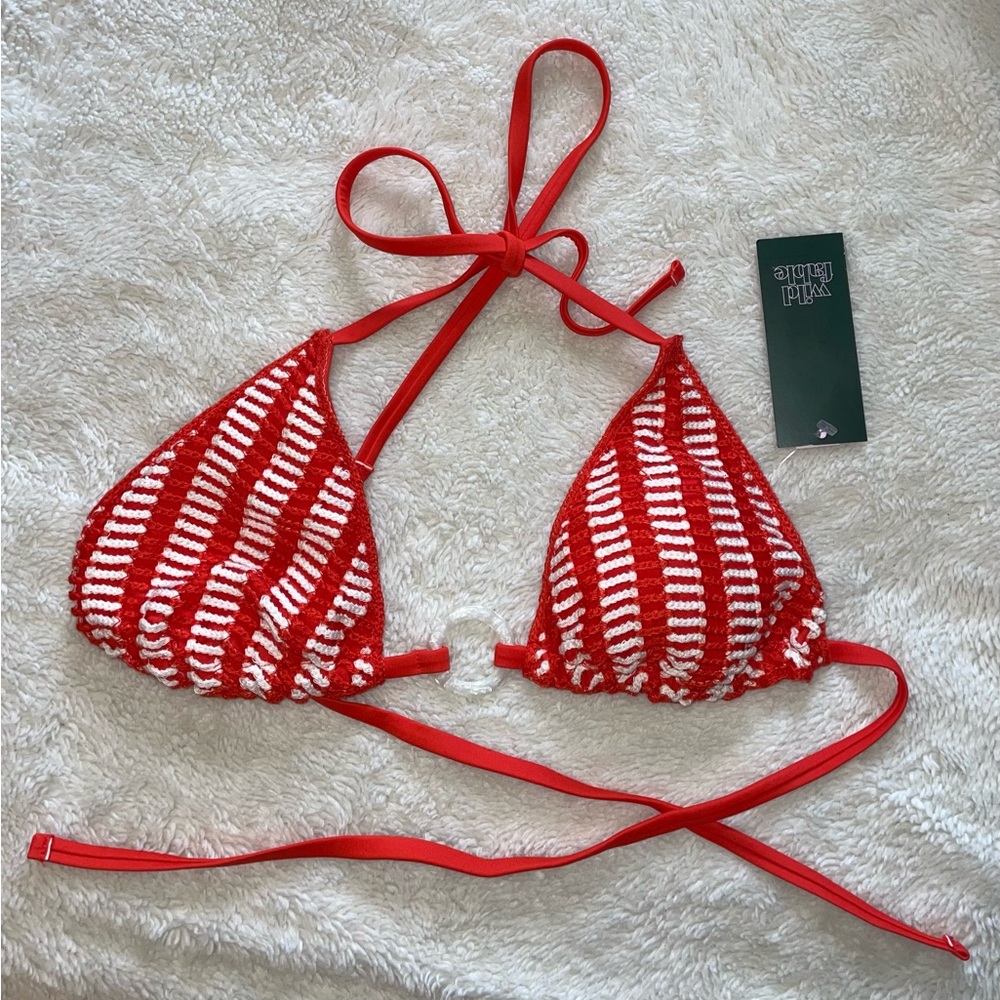 Wild Fable Striped Crochet with Center Ring Medium Coverage Triangle Bikini Top - Picture 6 of 6